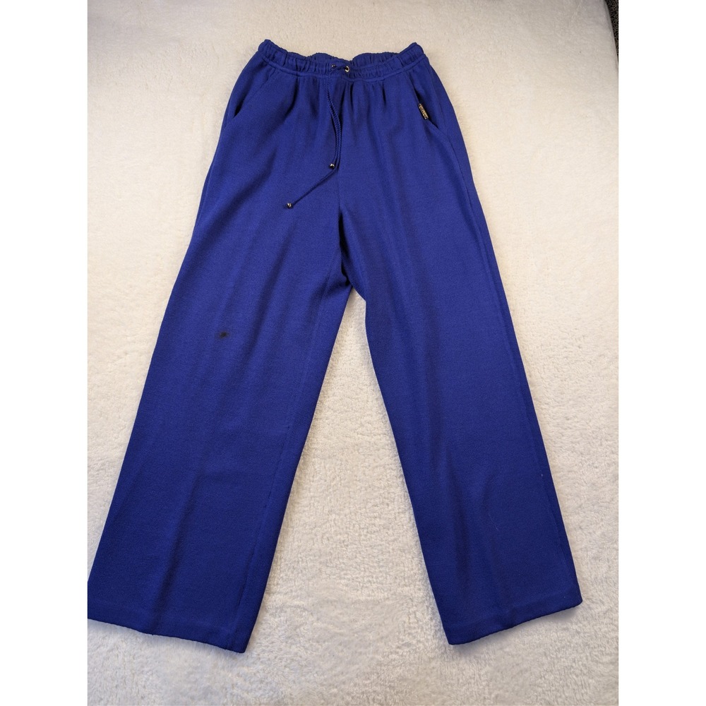 St. John Sport Marie Gray Royal Blue Knit Wide Leg Drawstring Pants Size P